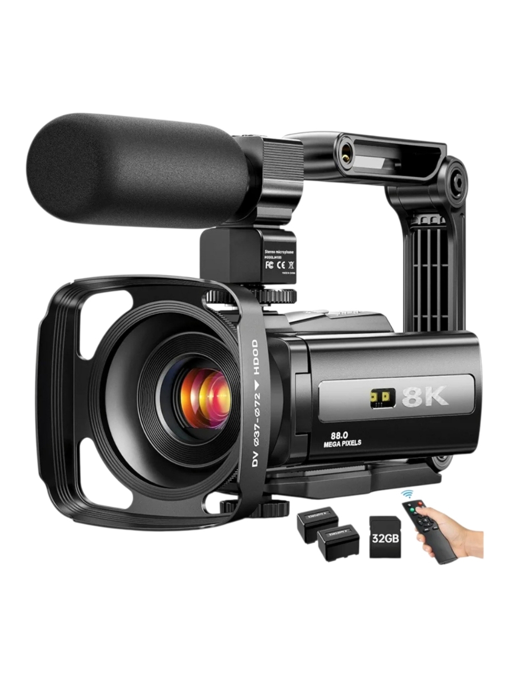 8K Black Video Camera with External Microphone - Professional Camcorder